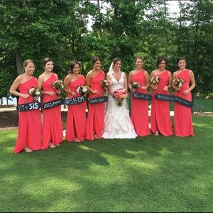 One shoulder Coral Bridesmaid’s dress